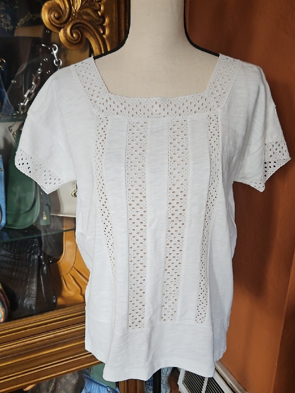 Madewell White Eyelet Square-Neck Tee